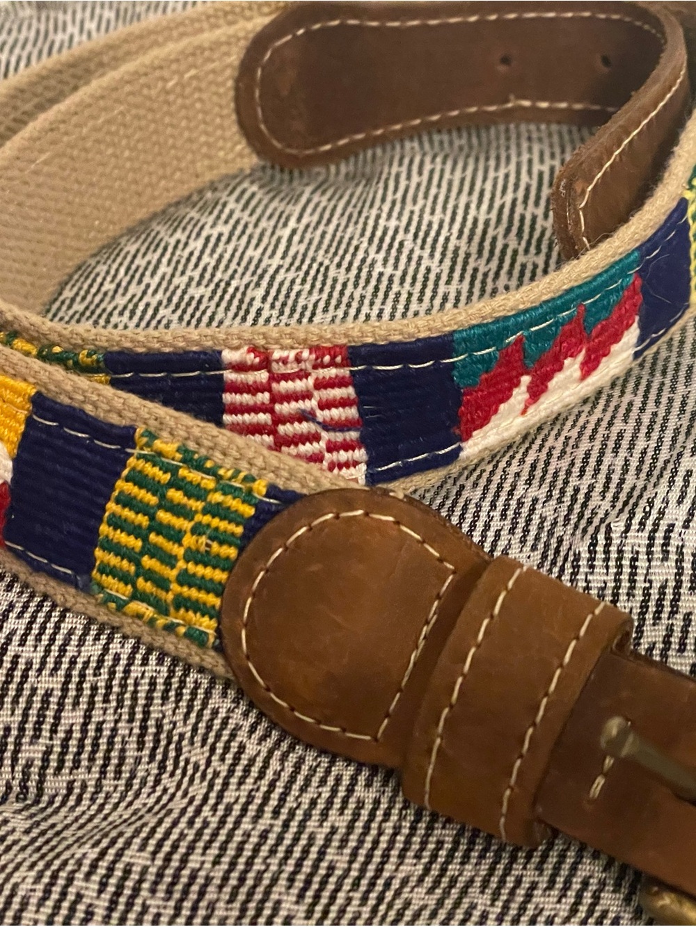 Mens/Woman’s Handwoven Multicolor Canvas and Leather Belt - A tail we could wag